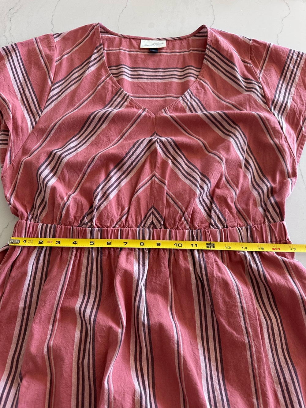 Universal Thread x Target Cotton Midi Dress Cap Sleeve Ruffle Pink Red Stripe LG - Picture 7 of 15